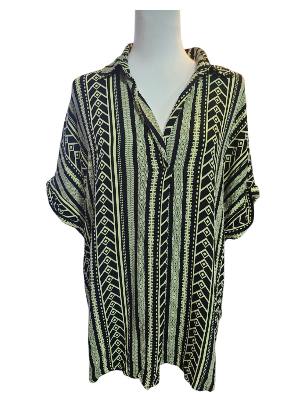 Ulla Popken Black and Green Geometric Tunic.